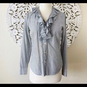 J. Crew Striped Ruffle Collar Button Shirt